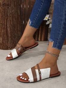 Women's New Pink Sandals Solid Color Flat Casual Slip-On Flat Sandals - White - View 4