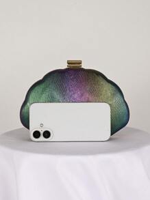 贝壳设计 PU 皮革盒形晚宴包、宴会包、礼服包、舞会手拿包，带链条