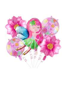 Bộ 5 quả bóng bay hoạt hình bướm và hoa màu xanh và hồng, trang trí tiệc sinh nhật và phòng - Nhiều màu - Xem 5