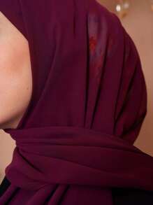 1pc Women's Casual Solid Color Chiffon Muslim Hijab Scarf, Breathable Sun Protection, Versatile Daily Wear - Wine Red - View 4