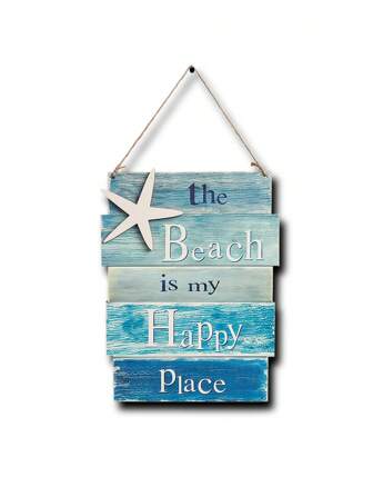 1pc Wooden Beach Wall Decor The Beach Is My Happy Place Starfish Beach Sign For Home Decor,Vintage Beach Theme Bathroom Wall Decor Wall Art Plaque With Quote Sayings Farmhouse Living Room Bedroom Kitchen Bathroom Decor,Home Decor ,Room Decor,Wall Decor Gifts Birthday Graduation