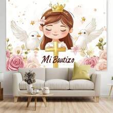 1 pieza Telón de fondo de poliéster para , con cruz y tema, sin electricidad, para celebraciones, bodas, cumpleaños, aniversarios