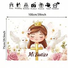 1 pieza Telón de fondo de poliéster para , con cruz y tema, sin electricidad, para celebraciones, bodas, cumpleaños, aniversarios