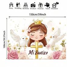 1 pieza Telón de fondo de poliéster para , con cruz y tema, sin electricidad, para celebraciones, bodas, cumpleaños, aniversarios