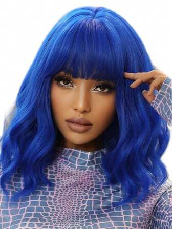 14 英寸短波浪鲍勃假发，带刘海 短橙色假发 粉色鲍勃假发 深绿色鲍勃假发 短紫色假发 短卷曲波浪鲍勃假发 合成假发 短角色扮演假发或万圣节假发，适合女孩日常使用 彩色假发