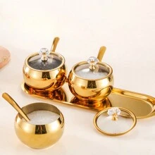 Juego de frascos de acero inoxidable para condimentos con cucharas, adecuado para almacenamiento doméstico de sal, pimienta, chile en polvo, condimentos secos, utensilios de cocina - Multicolor - Ver 3