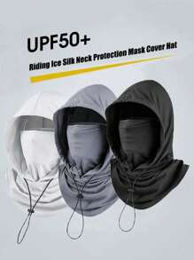 1 pieza Pasamontañas de seda de hielo con protección UV - Pantalla solar facial completa - Transpirable, sin costuras, cuello ajustable con cordón, para motocicleta, ciclismo, pesca al aire libre, con orejeras, máscara facial de protección solar para hombres, gorra de ciclismo para hombres, máscara de esquí, festival, viaje - Multicolor - Ver 2