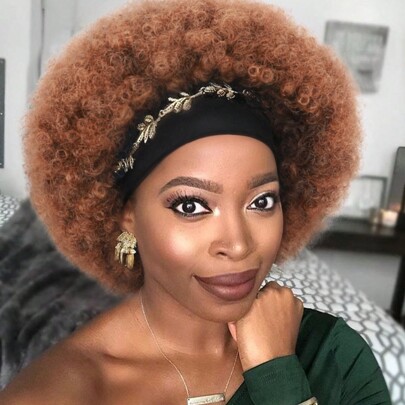 Parrucca corta di ricci afro con fascia, parrucca nera di lunghezza alle spalle per donna, sintetica, con fascia di seta senza pizzo, senza colla, adatta per uso quotidiano e per occasioni