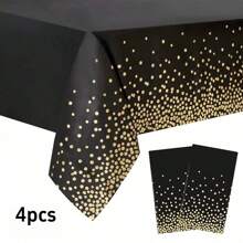 1/2/4 piezas Manteles de plástico con lunares negros y dorados, manteles descartables rectangulares de acento para fiesta de cumpleaños, graduación, restaurante, decoración de boda