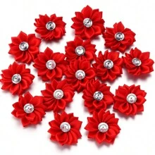 20pcs/Pack 4cm Rhinestone Satin Lotus Flower, Handmade DIY Clothing Shoes Hats Bags Corsages Hairclips, Gift Box Packaging Supplies