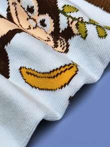 1 Pair Of Cartoon Cute Banana Monkey Print Mid-Tube Socks Comfortable Breathable Contrast Stockings Colorful Socks