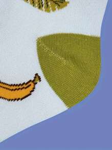 1 Pair Of Cartoon Cute Banana Monkey Print Mid-Tube Socks Comfortable Breathable Contrast Stockings Colorful Socks