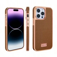 VIETAO 荔枝皮革手机壳适用于 14 13 12 11 Pro Max XR 镀金手机保护套 - 黑色 - 查看 4