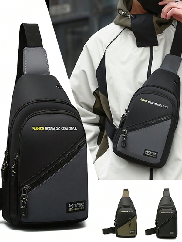 New Waterproof And Wear-Resistant Oxford Cloth Chest Bag, Fashion Men Small Backpack, Stylish Messenger Bag, Chest Pack, Shoulder Bag With Earphone Hole, Large Capacity Outdoor Hiking Camping Waist Bag, Suitable For Teens, Casual Outdoor Sports, Travel, Vacation, Graduation Gifts, Birthday Accessories