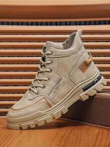 Men's 2024 Autumn/Winter New High-Top Boots, Sports Casual Shoes All-Match Waterproof Work Boots, Non-Slip Durable Outdoor British Style Fashion Hiking Boots - Khaki - View 4