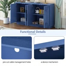 TREXM Vintage Distressed 4-Door Sideboard With Adjustable Shelves And Geometric Pattern For Dining Room Kitchen And Living Room Navy Blue - Navy Blue + Solid Wood+MDF as Pic - View 8