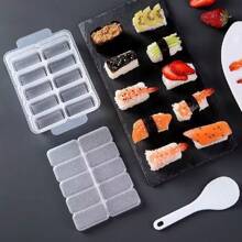 Commercial & Domestic 10-Cavity Sushi Mold Set, Slouchy Rice Ball Laver Wrap Mold Tool, Sushi Making Mold, Set Contains 1 Mold And 1 Rice Paddle - Transparent White - View 4