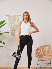 OUTBALL Womens Tank Top Sleeveless Racerback High Neck Casual Basic  Fashion - White - View 5