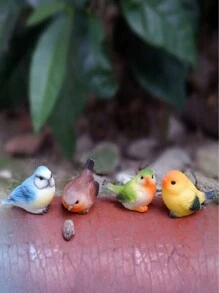 4pcs Hand-Painted Resin Bird Statue Set, Realistic Animal Miniature Landscape Accessories, Suitable For Bonsai, Rockery, Moss And Jars, Cartoon Gardening Decoration, Suitable For Indoor And Outdoor, Garden, Courtyard, Lawn Decoration, Room Desktop Entertainment Small Decorations, No Power Supply Required