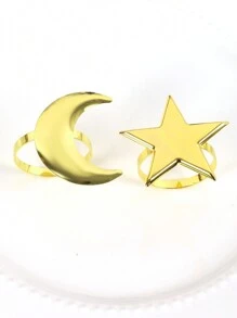 2/4/6 Stück, Stern Mond Servietten-Ring Kombinationsset, Al-Adha Servietten-Clips zum Dekorieren des Esstisches, goldener Mond Serviettenhalter