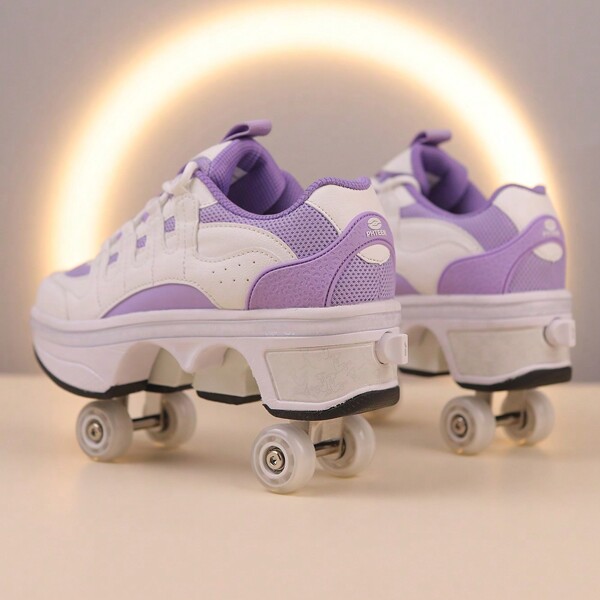 Zapatos unisex con cuatro ruedas, patines con rueda para hombres y mujeres con botón