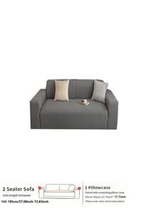 1pc Geometric Line Jacquard Plush Sofa Cover, Simple Elastic One-Piece Sofa Slipcover, Pet Friendly Non-Slip Washable, 4-Season Use Full Coverage Sofa Protector, With 1pc 45*45cm Pillow Case Included - Dark Gray - View 17