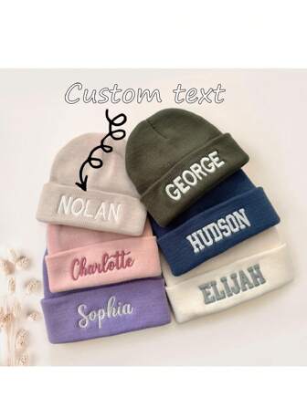 1pcPersonalized Leather Name Knitted Hat, Custom Text Winter Knitted Hat Warm, Custom Logo Solid Color Elastic Warm Knitted Hat Beanie Hat, Daily Outdoor Autumn And Winter , Diverse Colors, Lovely, Simple Unisex Fashion Hats, Casual Custom Gifts, Personalized Gifts For Friends And Family, Autumn And Winter Essential Warm Hats, Winter Fashion, Christmas Gifts, Women, Men,Forest Tones