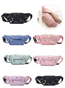 1pc Fashion Colorful Nylon Zipper Closure Casual Versatile Multi-Pocket Fanny Pack/Chest Bag/Shoulder Bag, Suitable For Daily Outing, Holiday, Travel, Random Print Design