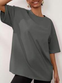 OUTBALL Oversized T Shirts For Women Short Sleeve Crewneck Summer Tops Loose Casual Mama Shirts Basic Tee - 深灰色 - 查看 1