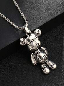 Men's 1pc Anti-War & Peace Bear Unisex Hip Hop Long Pendant Necklace, For Jewelry Gift And Party