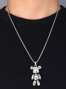 Men's 1pc Anti-War & Peace Bear Unisex Hip Hop Long Pendant Necklace, For Jewelry Gift And Party