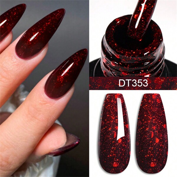 7Ml Glitter Sequins Gel Nail Polish Red Semi Permanent Varnish Diamond Pigment Sparkle Rainbow Soak Off Uv Led Gel For Nails Art Nail Design Decoration Gift For Wedding Party Fiesta Vacation