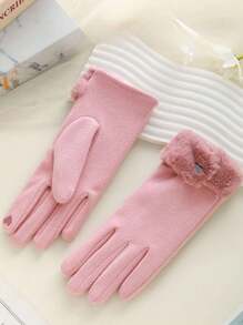 1 Pair Women Casual Elegant Fluffy Touch Screen Gloves, With Furry Cuff Decor, Suitable For Outdoor, Evening, Date, Holiday, Wedding, Party, Riding, Warm & Windproof, Christmas Gift, Couple Birthday Gift, Fashion &