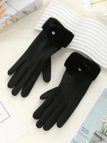 1 Pair Women Casual Elegant Fluffy Touch Screen Gloves, With Furry Cuff Decor, Suitable For Outdoor, Evening, Date, Holiday, Wedding, Party, Riding, Warm & Windproof, Christmas Gift, Couple Birthday Gift, Fashion &