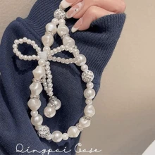 Cho năm 2025 Vòng đeo tay mới Móc khóa với kim cương cao cấp nhẹ thời trang sang trọng Vỏ điện thoại di động Dây đeo điện thoại di động Dây đeo móc khóa kim cương ngọc trai cho phụ nữ - Nhiều màu - Xem 12