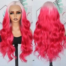 13X4 Free Part Ombre Pink Body Wave Synthetic Lace Front Wigs For Women 28 Inch Long Wavy Hair Wigs Glueless Soft Pink Ombre Colored Wigs Heat Resistant Christmas Wig Natural Long Wave Lace Front Wigs For Daily Party Cosplay Use - 漸層粉紅色 - 查看 8