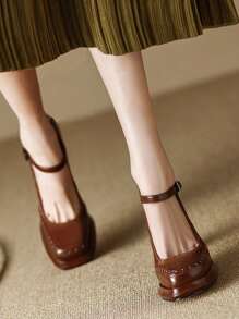 Zapatos De Tacón Mary Jane Marrones con Tacón Grueso Y Plataforma En De Pu Para Mujeres adecuados para viajes y trabajo. - Marrón - Ver 2