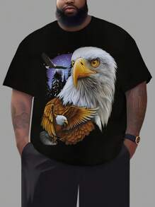 1pc Men Plus Size Casual Style Forest & Eagle Graphic T-Shirt, Suitable For All Seasons - Black - View 1