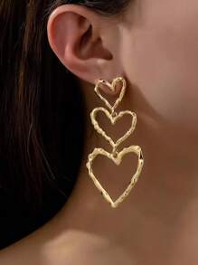 欧美跨境时尚爱心形金属线耳环，复古高端奢华耳环情人节 - 金色 - 查看 9