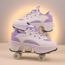 Unisex Shoes Four-Wheeled Skating Shoes For Men And Women With Button Roller Skates Wheel Skates - Purple - View 4