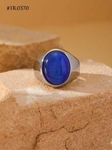 1枚18K镀金不锈钢椭圆形猫眼石镶嵌男士商务戒指，夏季配饰 - 戒指 - 查看 24