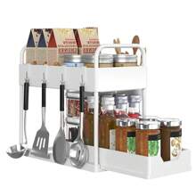 Kitchen Organizer, 2 Tier Under Sink Shelf With 4 Hooks & 2 Cups, Sink Organizer, Bathroom Organizer, Cabinet Organizer, Organization System For Kitchen, Household & Living