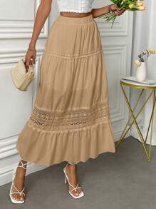 Fresh Viscose Skirt With Em Lese Details - 卡其色 - 查看 1