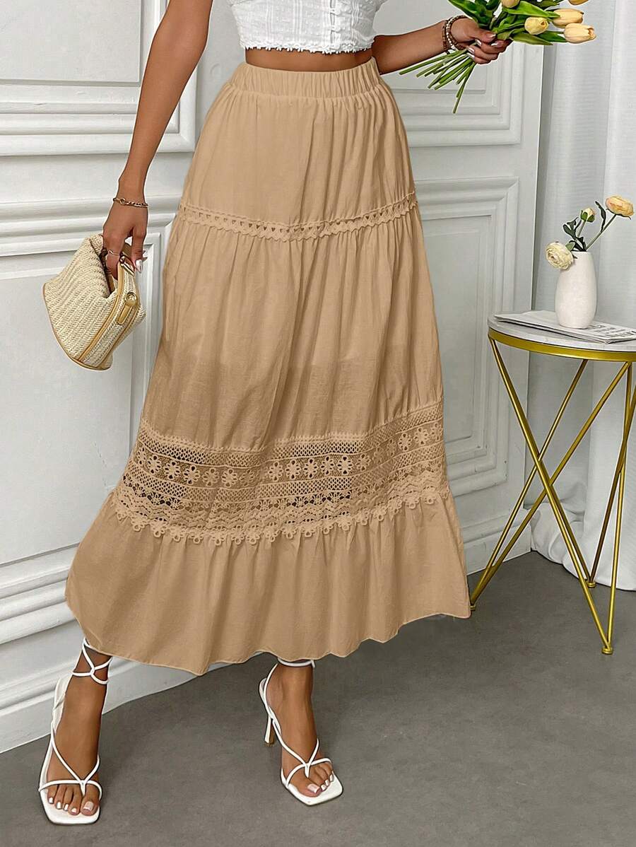 Fresh Viscose Skirt With Em Lese Details - 卡其色 - 查看 1