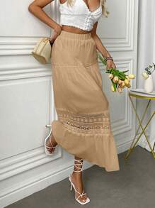 Fresh Viscose Skirt With Em Lese Details - 卡其色 - 查看 5