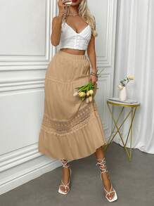 Fresh Viscose Skirt With Em Lese Details - 卡其色 - 查看 2