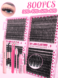 800 Clusters Individual D Curl 0.07D 30D40D60D80D/30D+40D+50D+60D 9-16mm Natural Look Lash Clusters DIY Long-Lasting False Eyelashes Gift For Women Girl Natural Clusterslash Clusters Kit,Lashes,Eyelashes,Fake Lashes