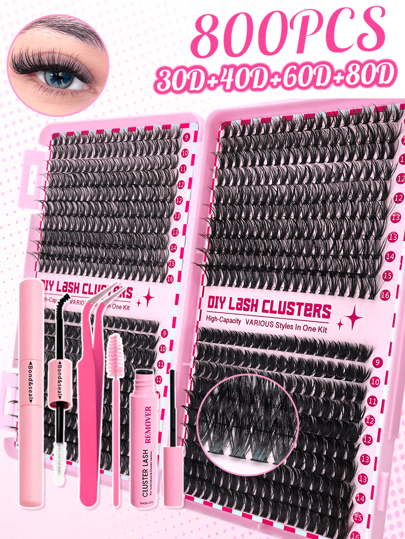 800 Clusters Individual D Curl 0.07D 30D40D60D80D/30D+40D+50D+60D 9-16mm Natural Look Lash Clusters DIY Long-Lasting False Eyelashes Gift For Women Girl Natural Clusterslash Clusters Kit,Lashes,Eyelashes,Fake Lashes