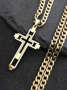 2025 Hiphop-Kette aus Edelstahl Halskette, gold/silber/schwarz, langer Anhänger, Halskette für Frauen/Männer Paare, Geschenk für Feiertage, religiöse Accessoires - Stern - Übersicht 2