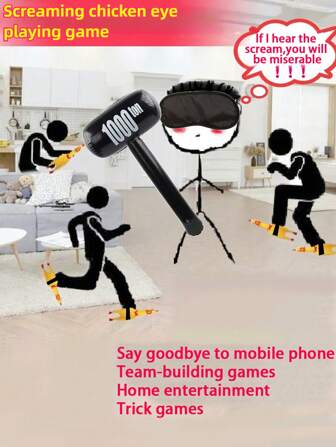 4/5/6 名玩家耐用塑料尖叫鸡团队建设游戏套装 - 包括眼罩、充气锤和绑带 - 非常适合户外娱乐、家庭娱乐、公司趣味运动会、派对和团队活动（仅限成人）